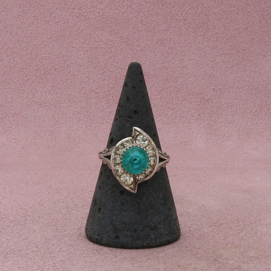 sterling silver vintage blue rhinestone ring size 7.5