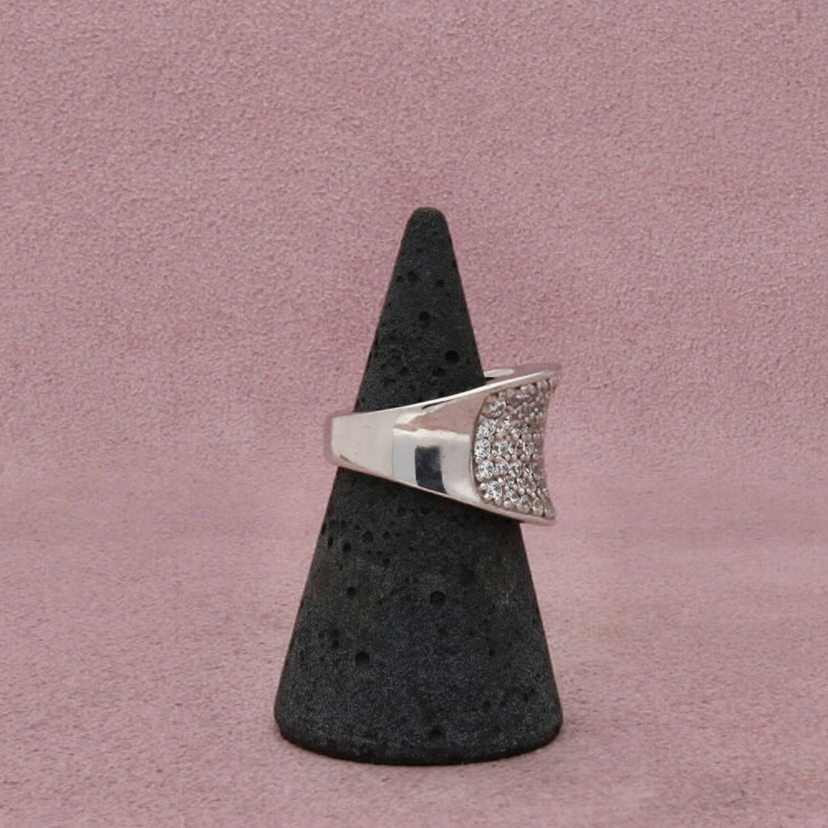 Victoria Wieck Sterling Silver Saddle Top Cz Pave Concave Wide Band Ring 6.25