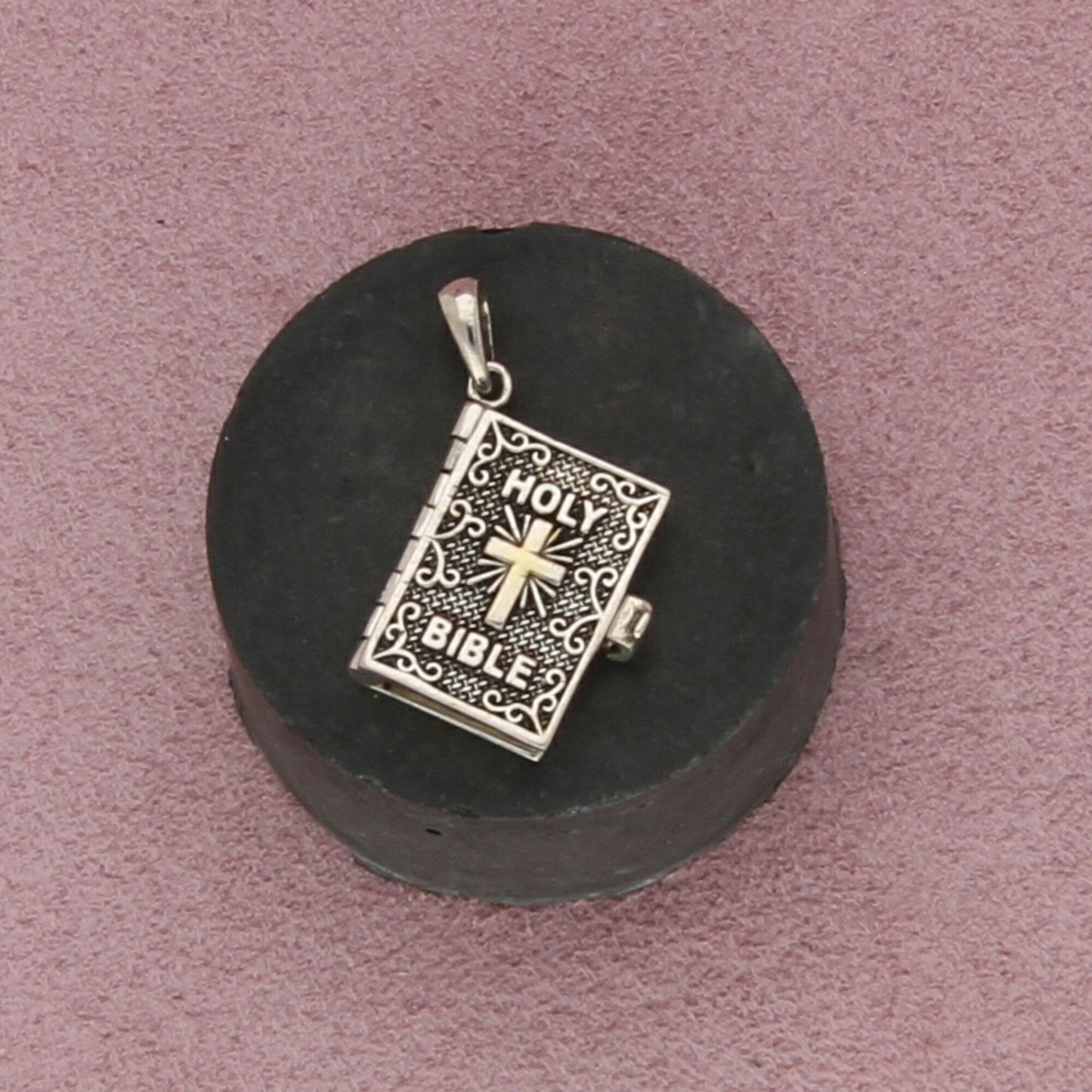 sterling silver vintage holy bible 23rd psalm multi-page locket (opens) pendant