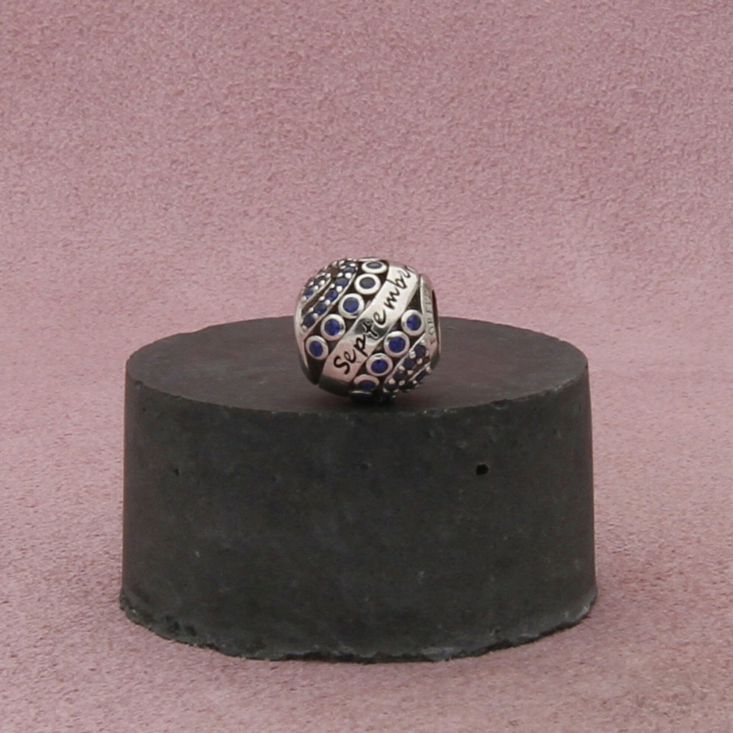 sterling silver blue cz september birthstone bead charm pendant