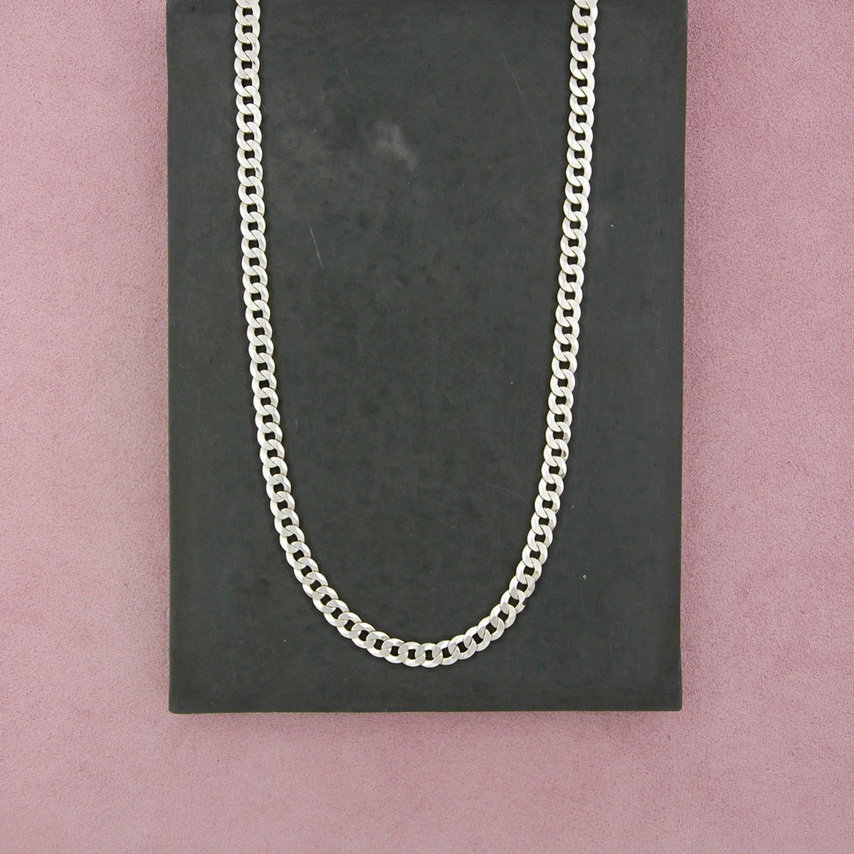 Sterling Silver Vintage Men's Italy 7mm Flat Curb Chain Necklace Size 26in