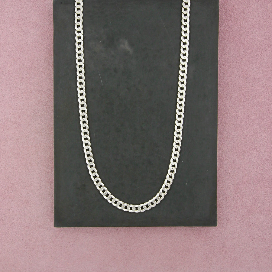 Sterling Silver Vintage Men's Italy 7mm Flat Curb Chain Necklace Size 26in