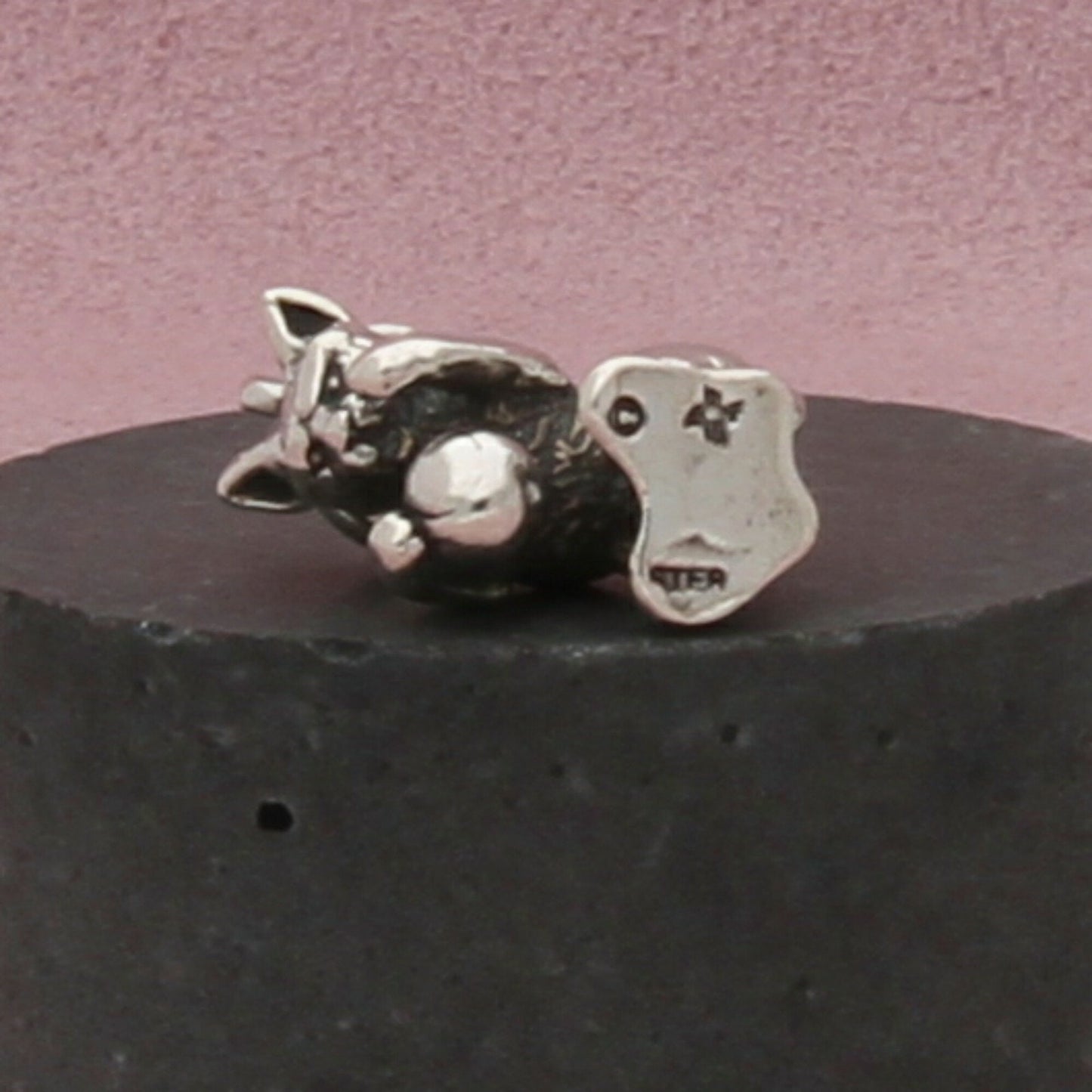 sterling silver vintage 3d kitten cat playing charm pendant
