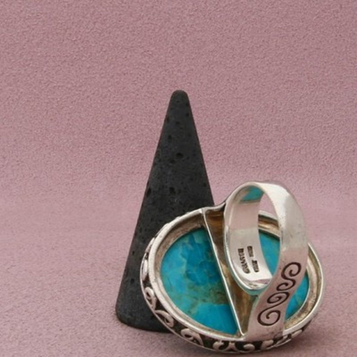 Barse Sterling Silver Chunky Oval Turquoise Scroll Bezel Ring Size 9