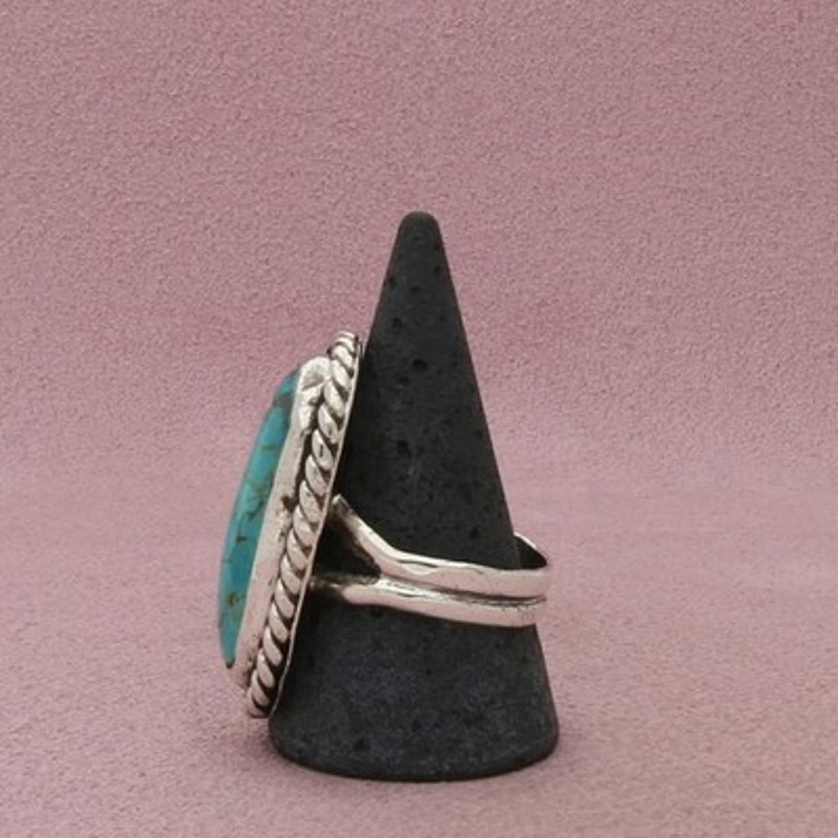 Navajo Sterling Silver Men's Vintage Braided Turquoise Bezel Ring Size 12