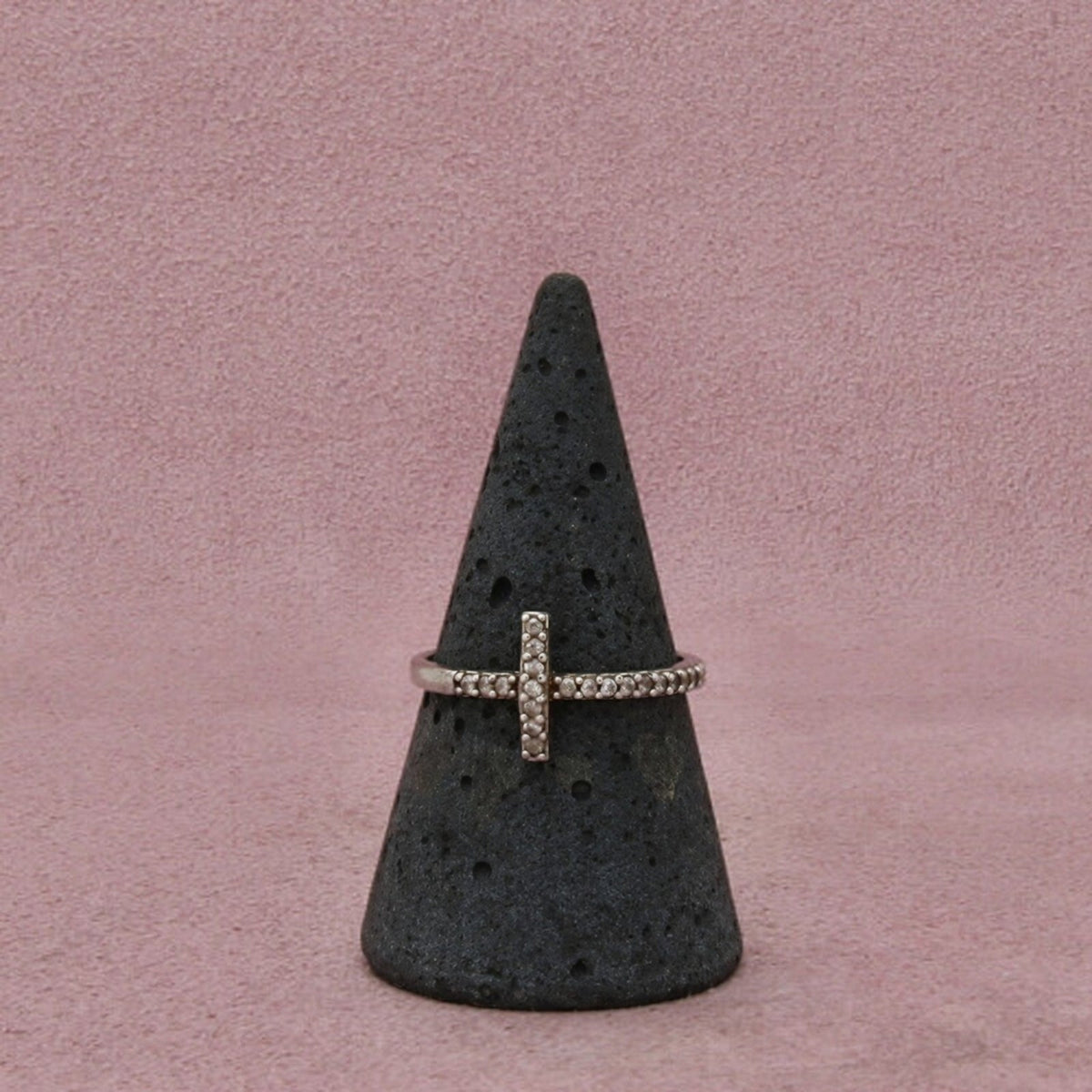 Sterling Silver Cz Cross Stack Sideways Cross Stone-Set Delicate Band Ring 8
