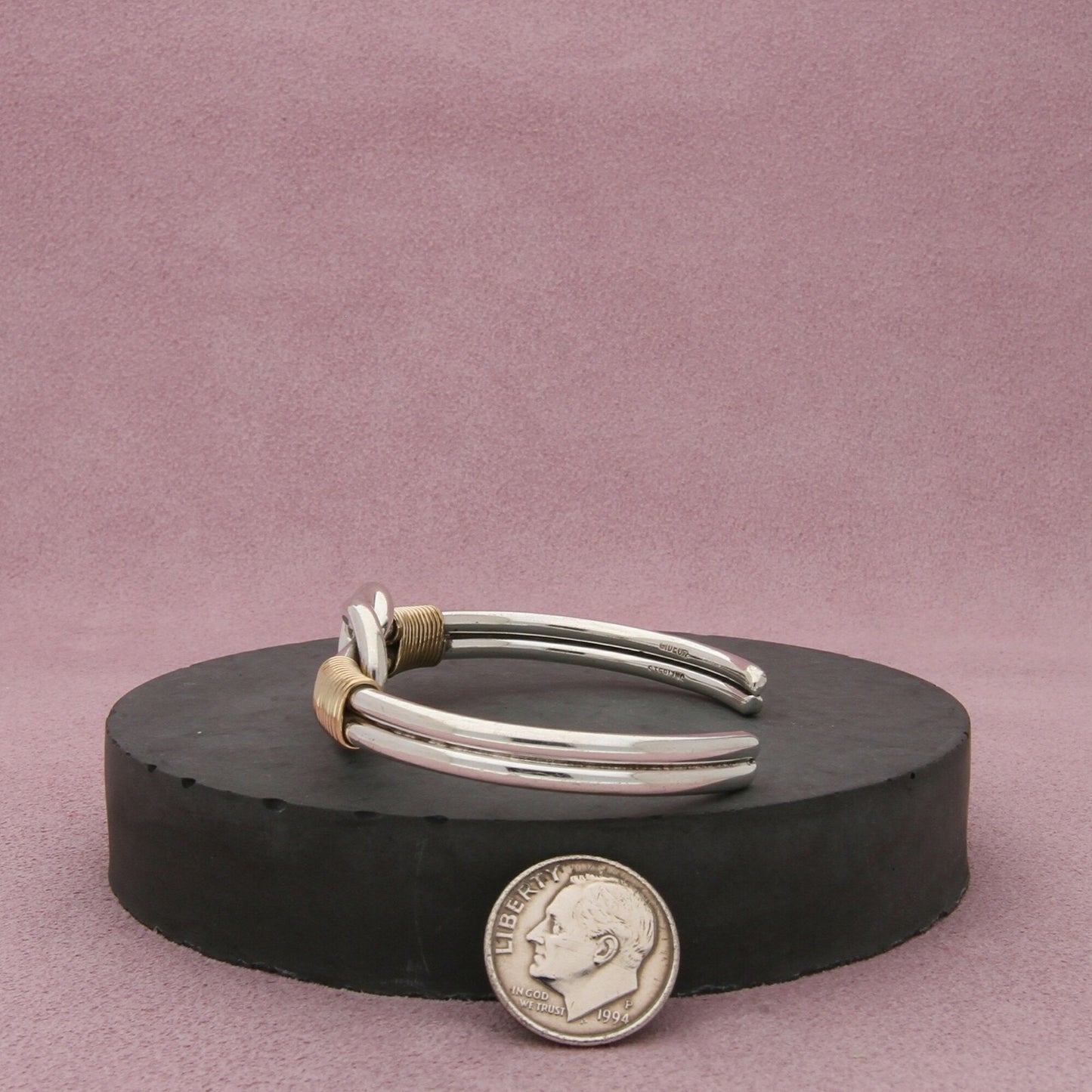sterling silver vintage gold accent wire knot cuff bracelet size 6in