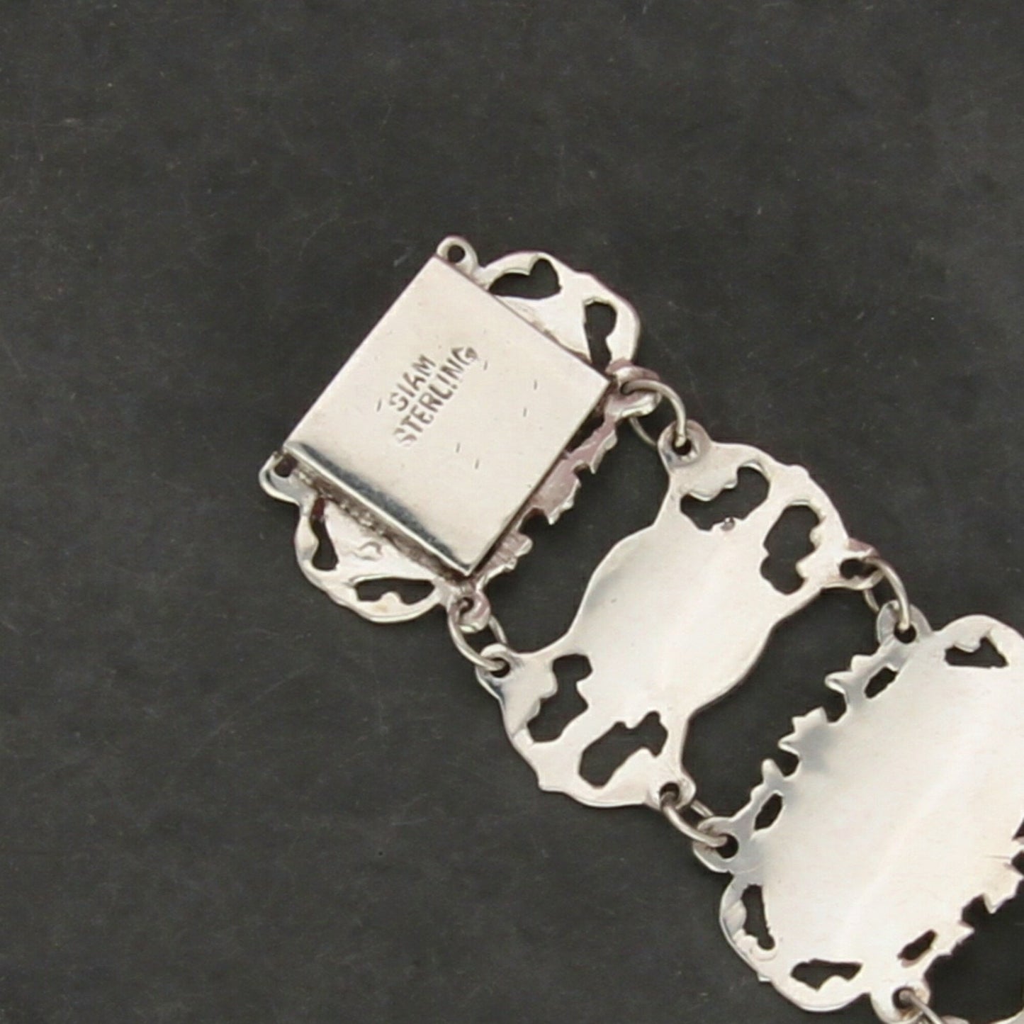 sterling silver vintage siam nielloware mekkala panel bracelet size 6.75in