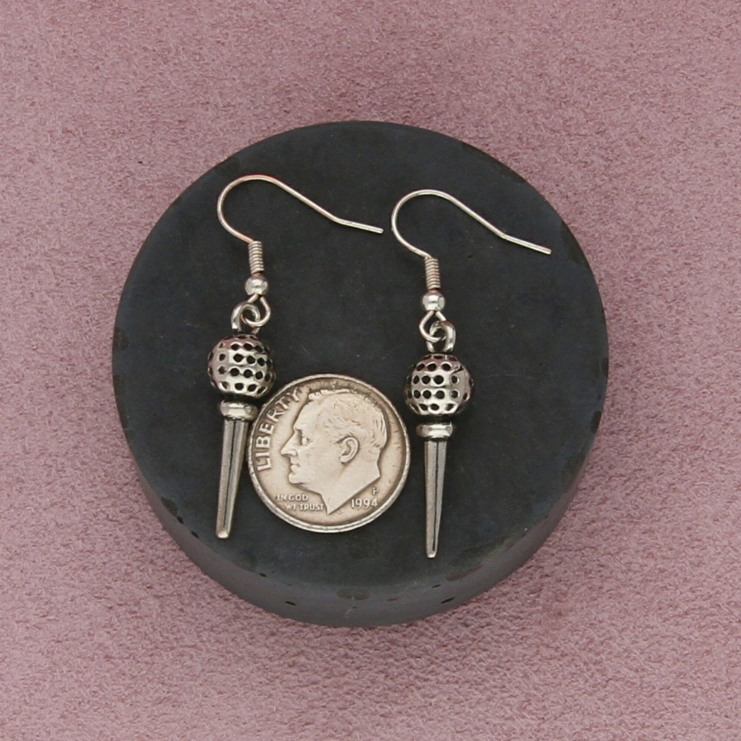 sterling silver golf ball on tee dangle earrings