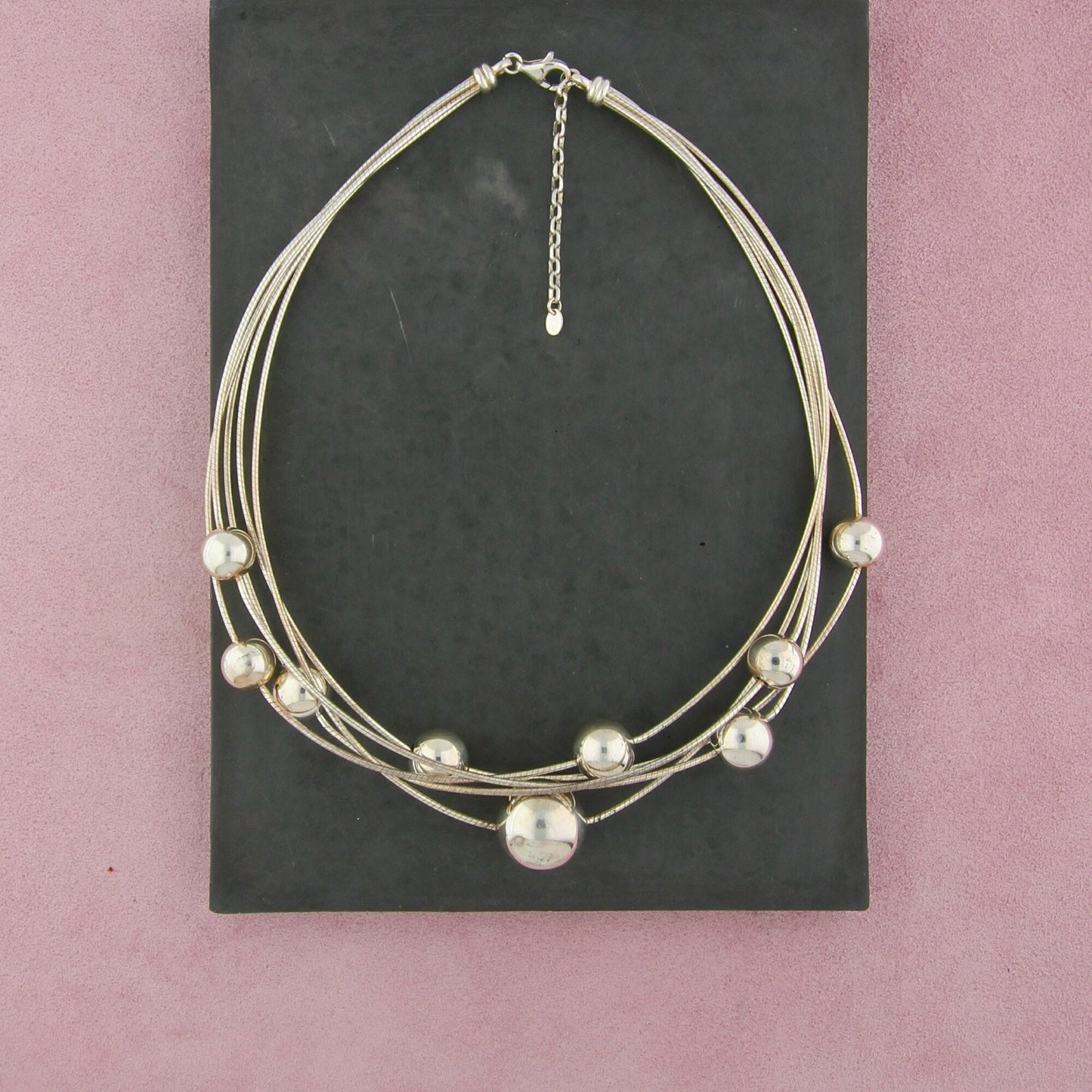 sterling silver italy multi-strand beaded omega statement necklace size 18-20in