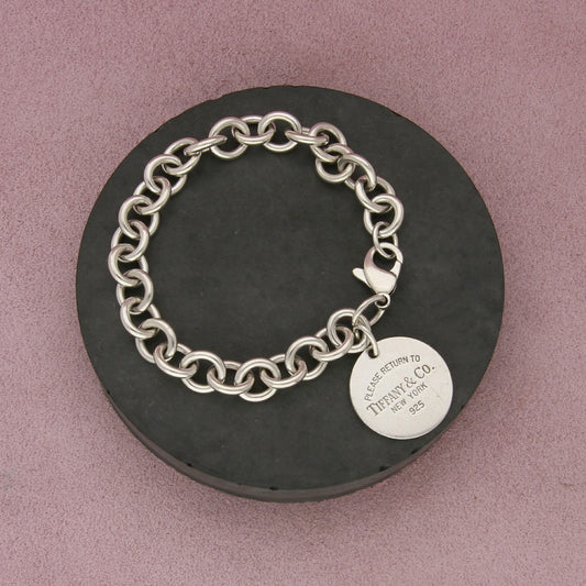 tiffany & co sterling silver round return to tag cable chain bracelet size 8in