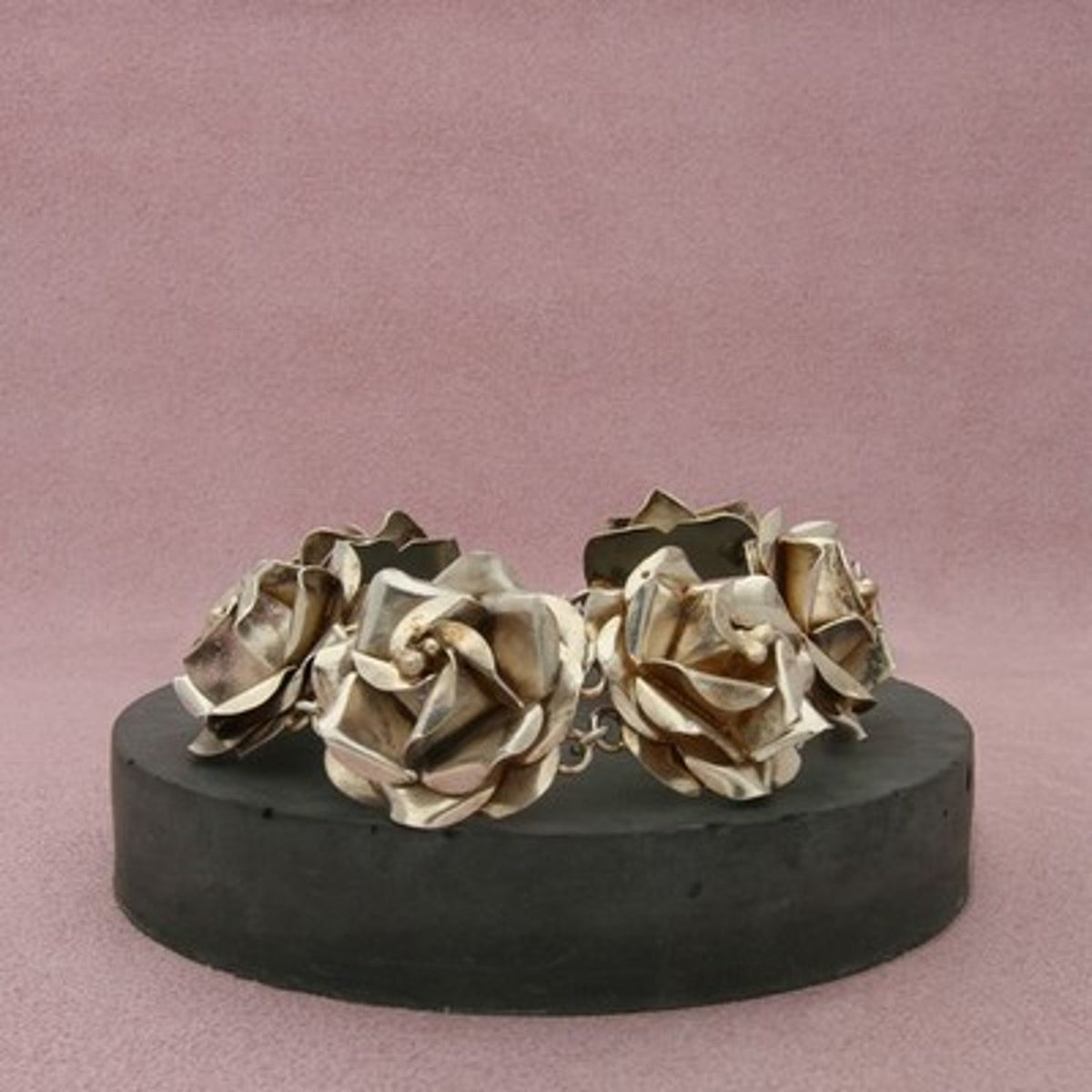 Taxco Mexico Sterling Silver Vintage Sculptural Flower Link Bracelet Size 7in