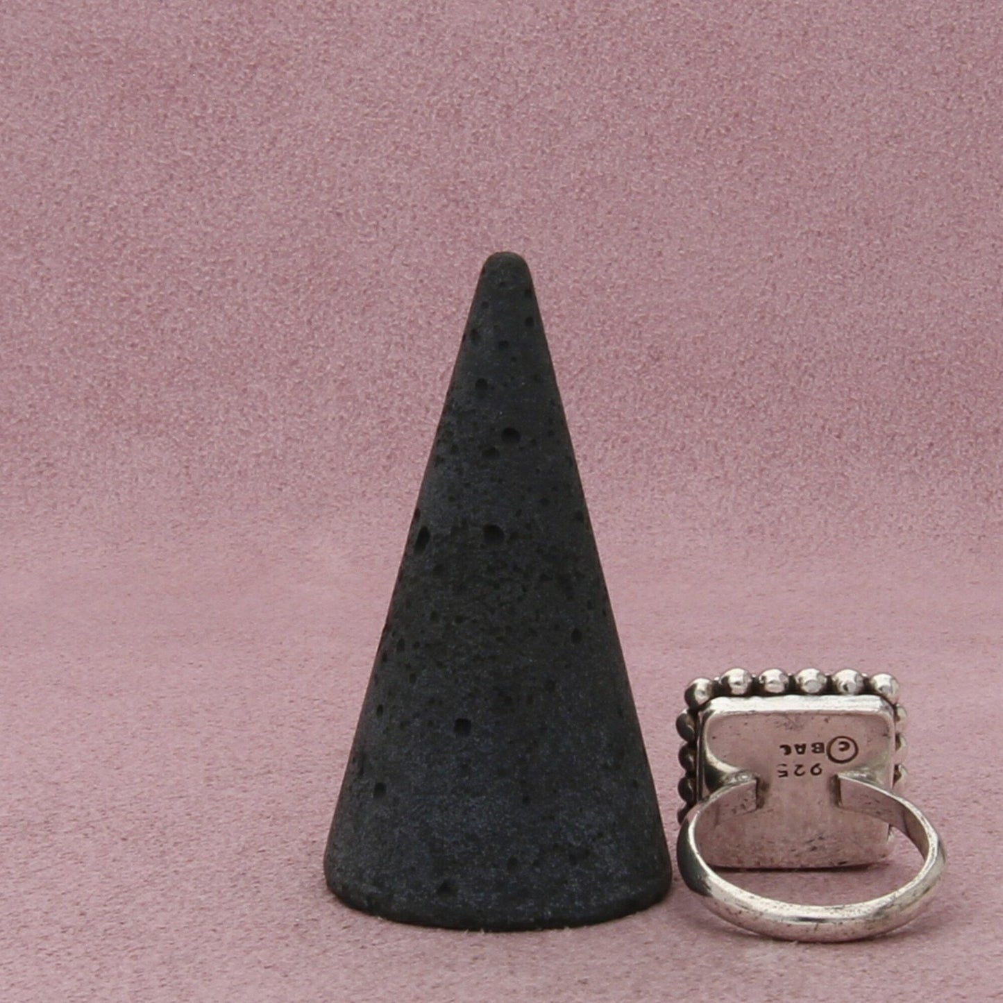 sterling silver vintage beaded mother of pearl square ring size 8.5