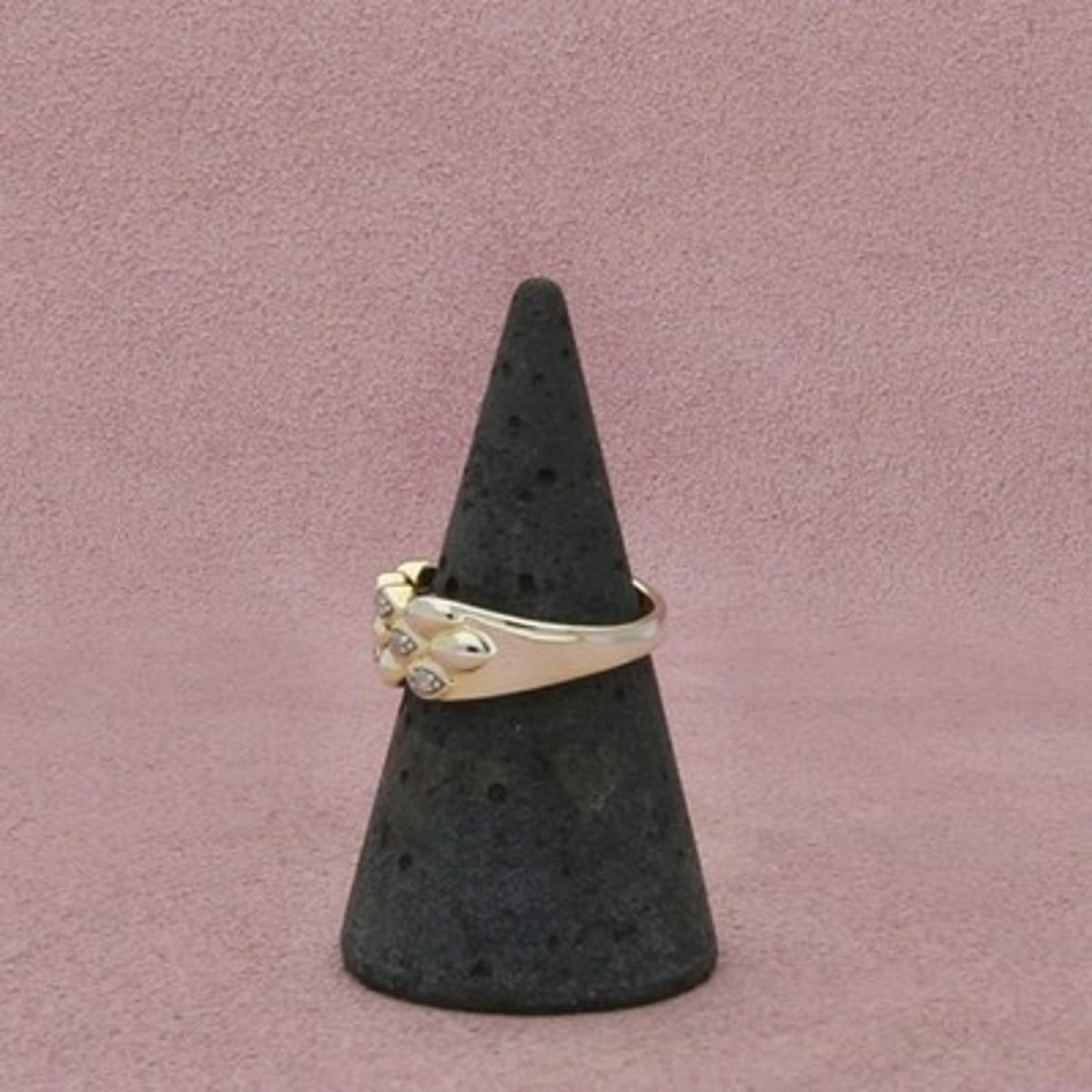 Zales Sterling Silver Gold Plate Diamond Three Row Band Ring Size 7
