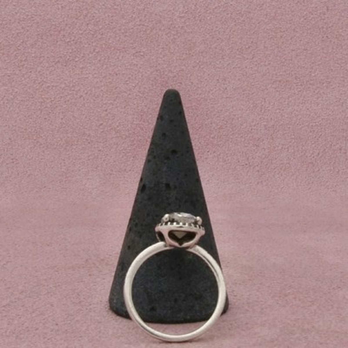 Pandora Sterling Silver Authentic Pear-Cut C Z Beaded Border Ring Size 7.5