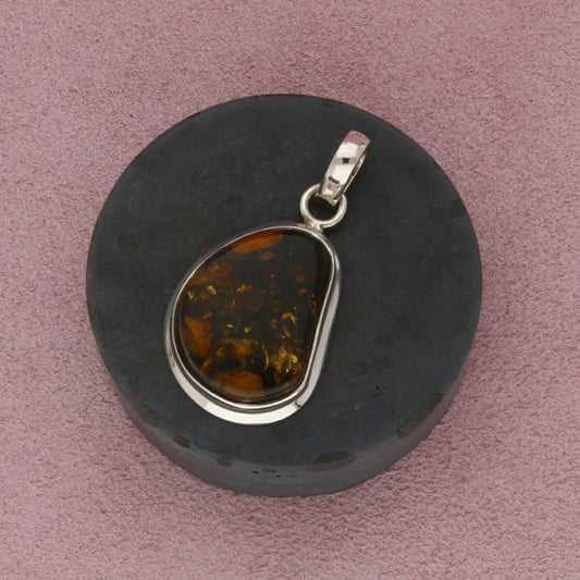 sterling silver chunky amber pendant