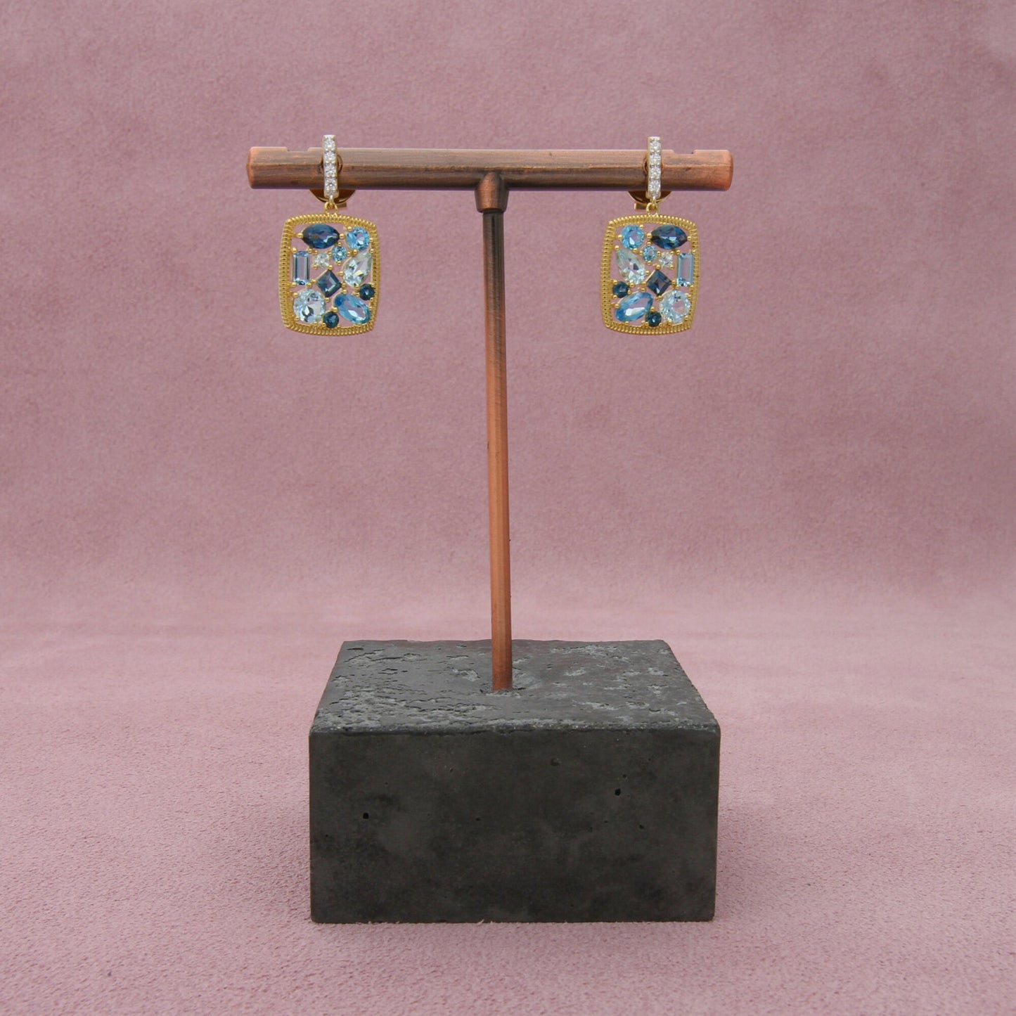 sloane street 18k yellow gold sky & london blue topaz cluster diamond earrings