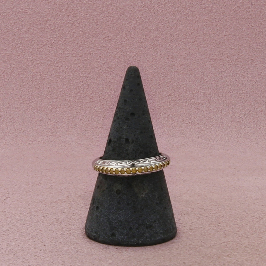 Zales Sterling Silver Yellow Diamond Engraved Scroll Ring Size 8