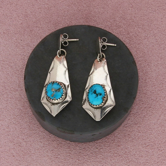 navajo sterling silver vintage stamped turquoise post dangle earrings