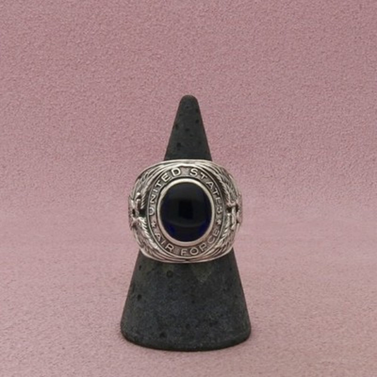 Sterling Silver Oval Blue Cz US Air Force Class Ring Size 7.5