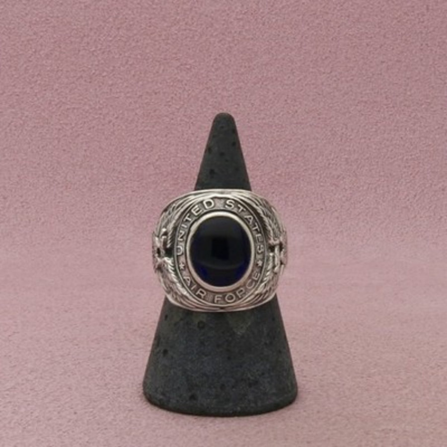 Sterling Silver Oval Blue Cz US Air Force Class Ring Size 7.5