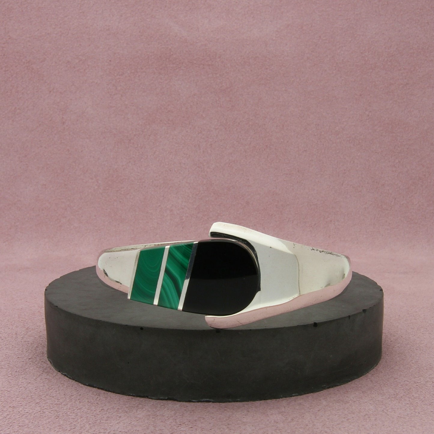 taxco mexico sterling silver vintage onyx malachite bracelet size 6.75in
