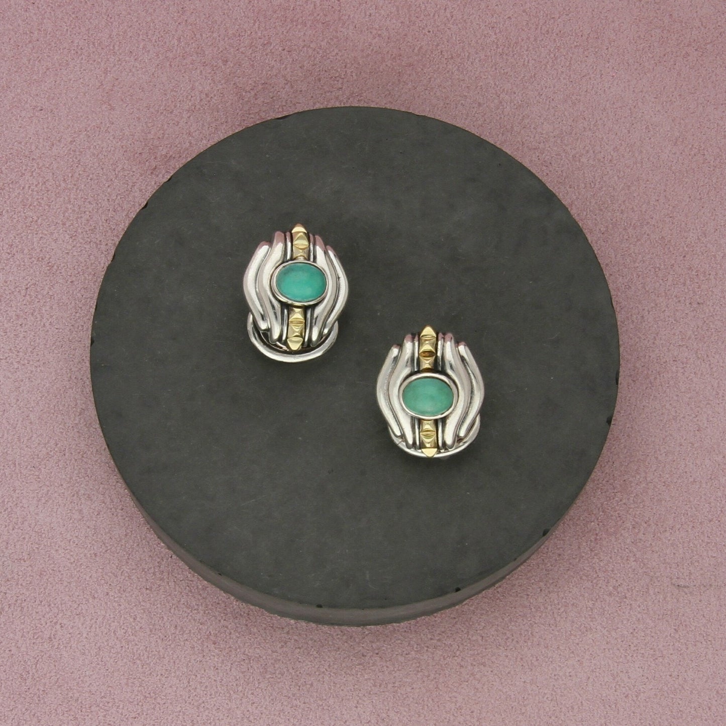 lagos caviar sterling silver & 18k gold pyramid turquoise omega-back earrings