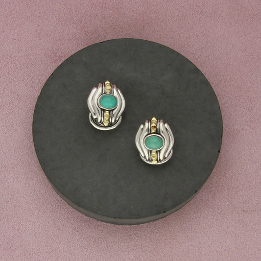lagos caviar sterling silver & 18k gold pyramid turquoise omega-back earrings