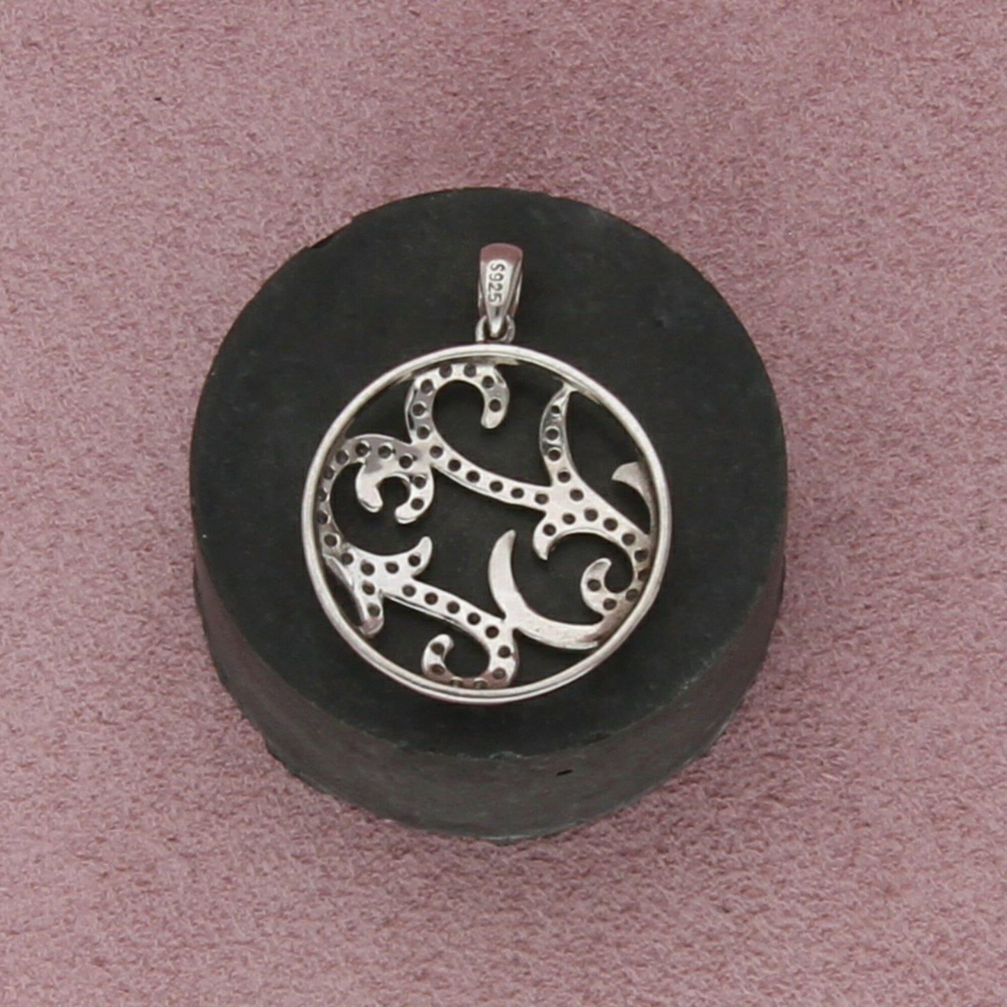 sterling silver clear cz scroll pendant