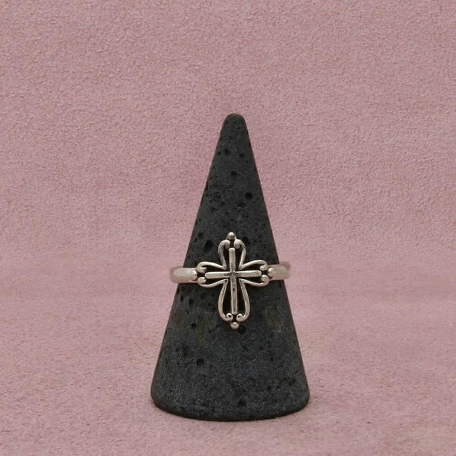 Sterling Silver Vintage Open Work Cross Openwork Cross Rounded Ends Ring Size 8