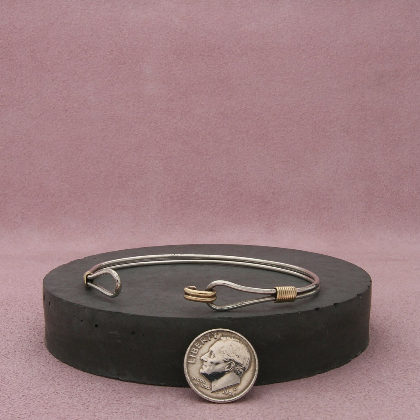 sterling silver & 14k gold vintage hook & eye bracelet size 6.5in