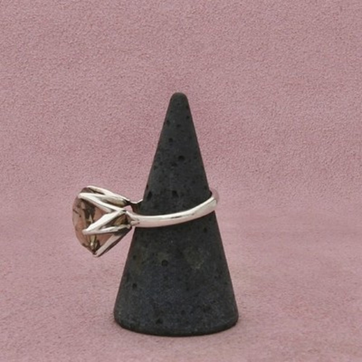 Mexico Sterling Silver Vintage Faceted Smoky Quartz Solitaire Ring Size 6