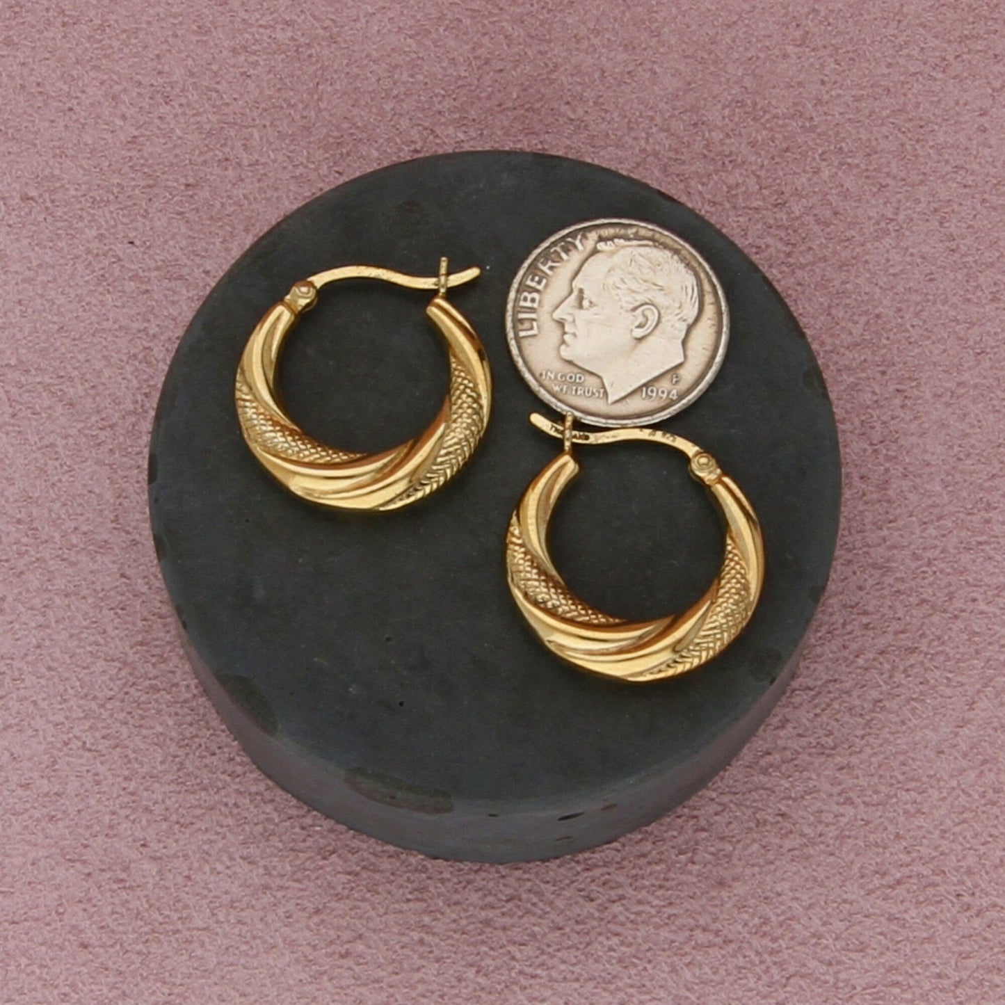 sterling silver gold plate scalloped snap-post shrimp hoop earrings