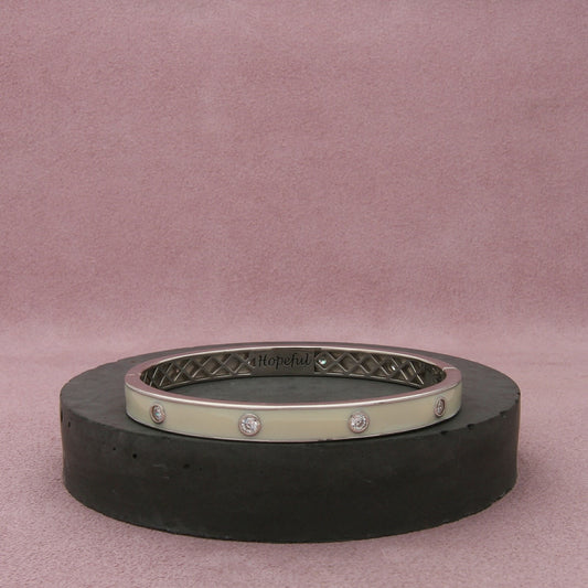 diamonique sterling silver white enamel cz hinged bracelet size 6.75in