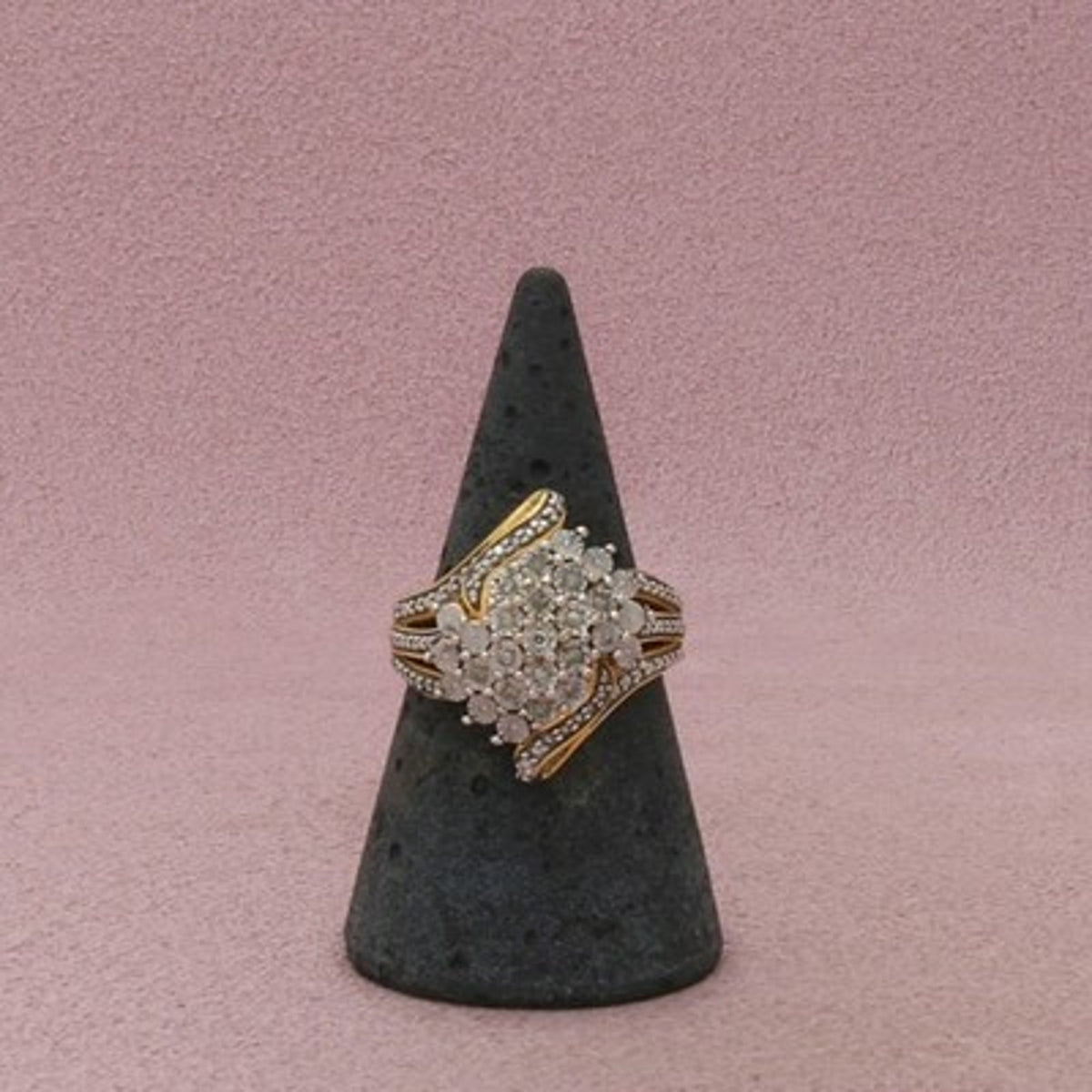 Zales Sterling Silver Gold Plate Diamond Cluster Bypass Ring Size 7
