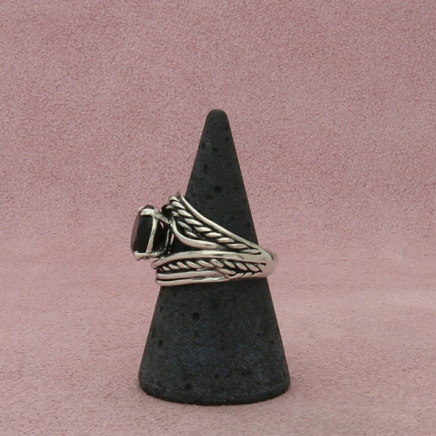 noa zuman sterling silver braided rope black cz ring size 7.75