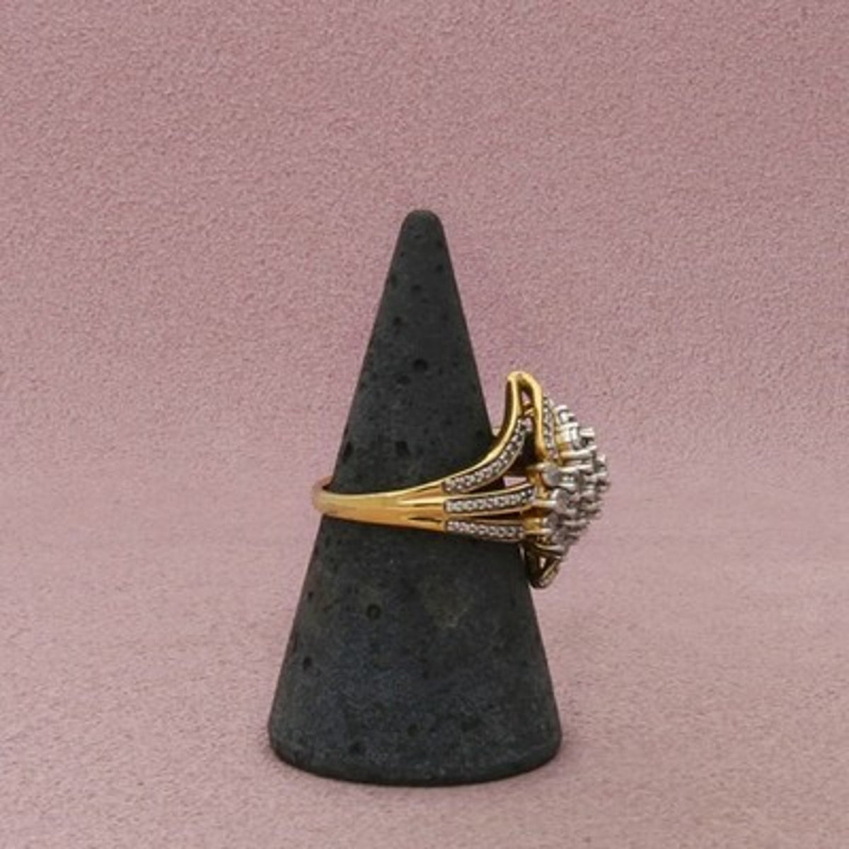 Zales Sterling Silver Gold Plate Diamond Cluster Bypass Ring Size 7