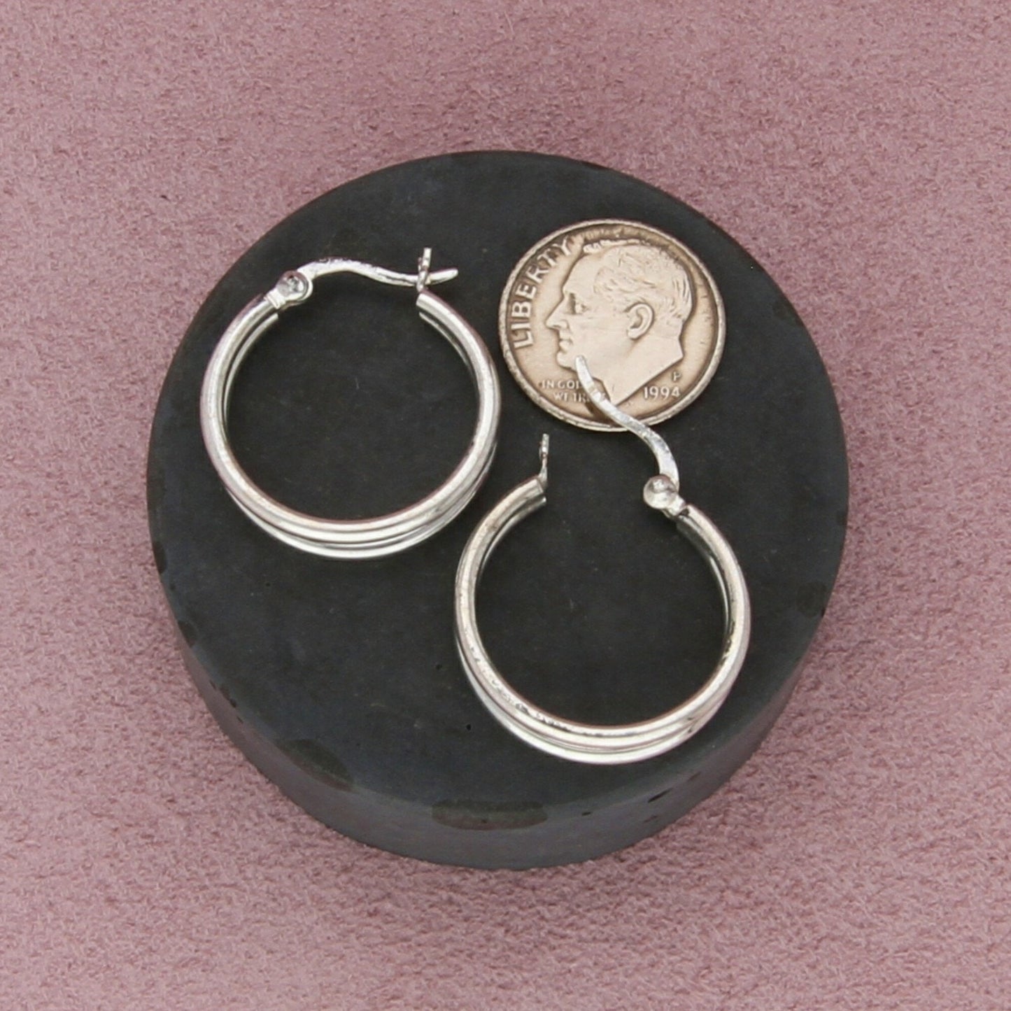 sterling silver vintage 22mm double tube hoop snap-post earrings