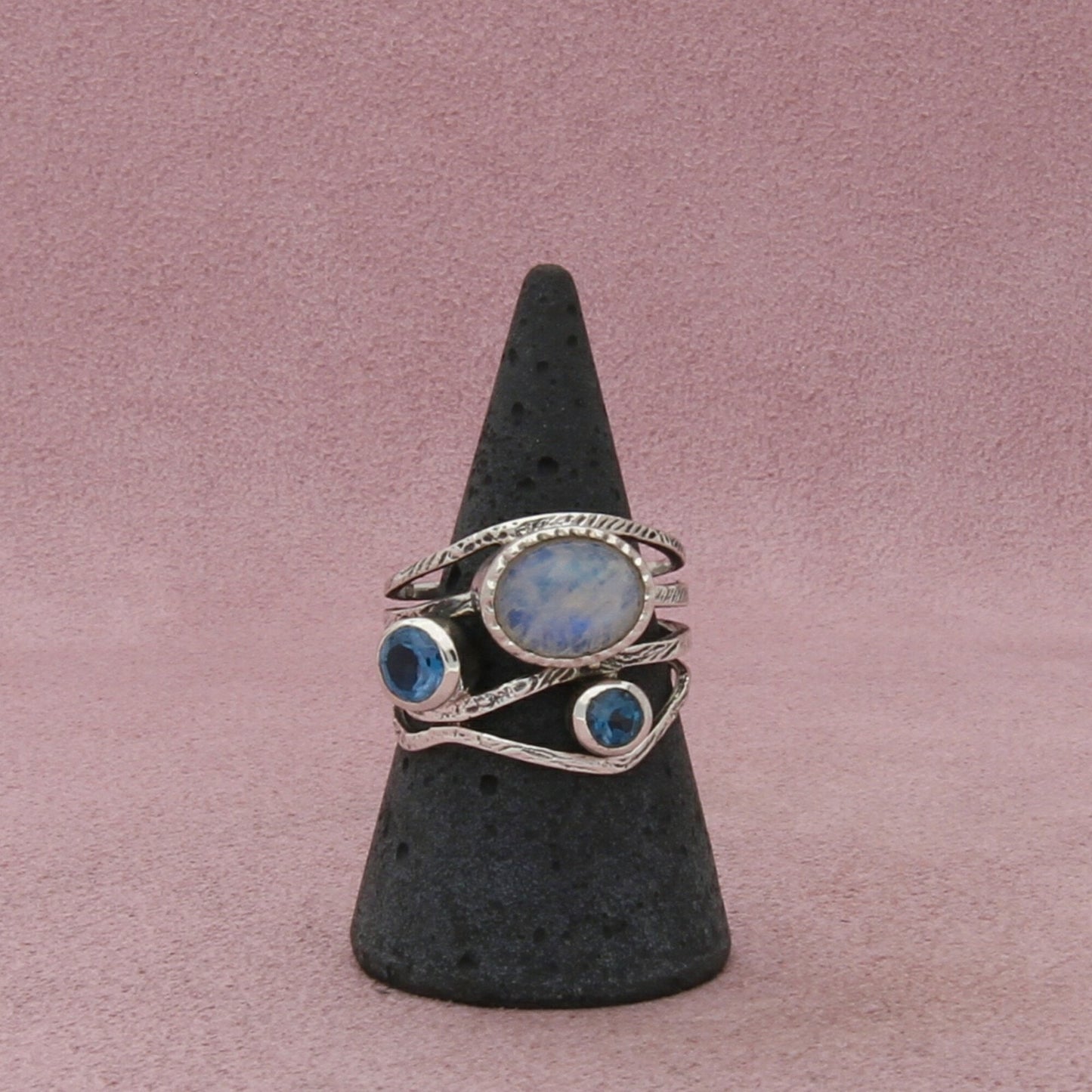 sterling silver moonstone & blue topaz ring size 9