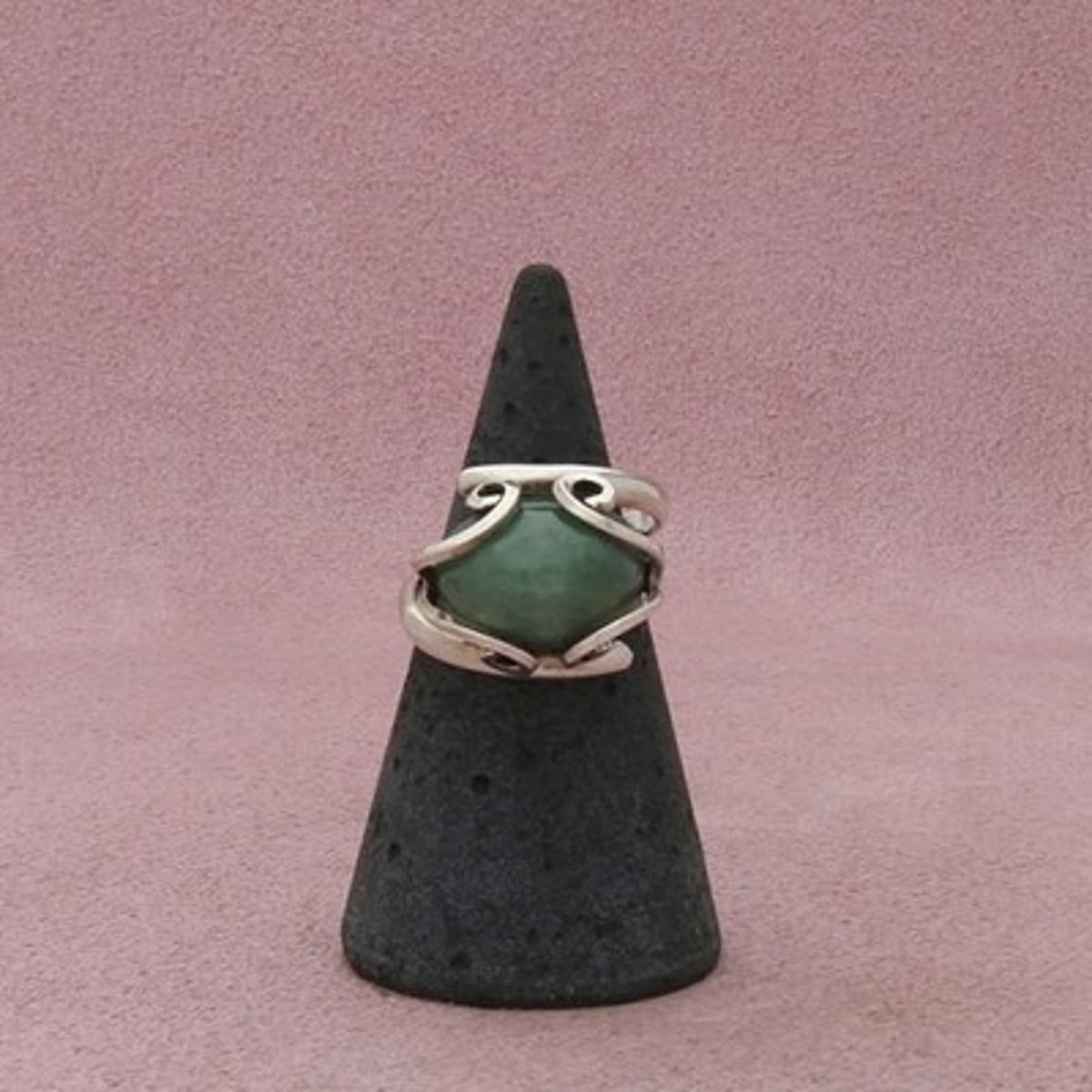 Sterling Silver Vintage Aventurine Scroll Ring Size 5