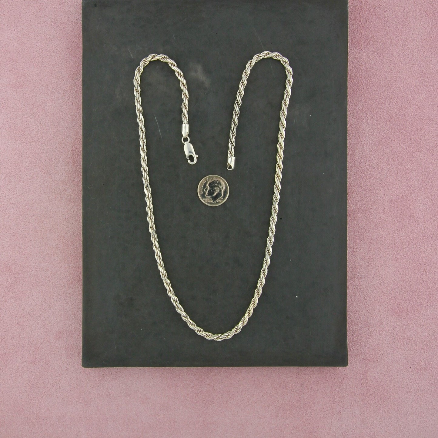 sterling silver mens italian 4mm rope chain necklace size 19.75in