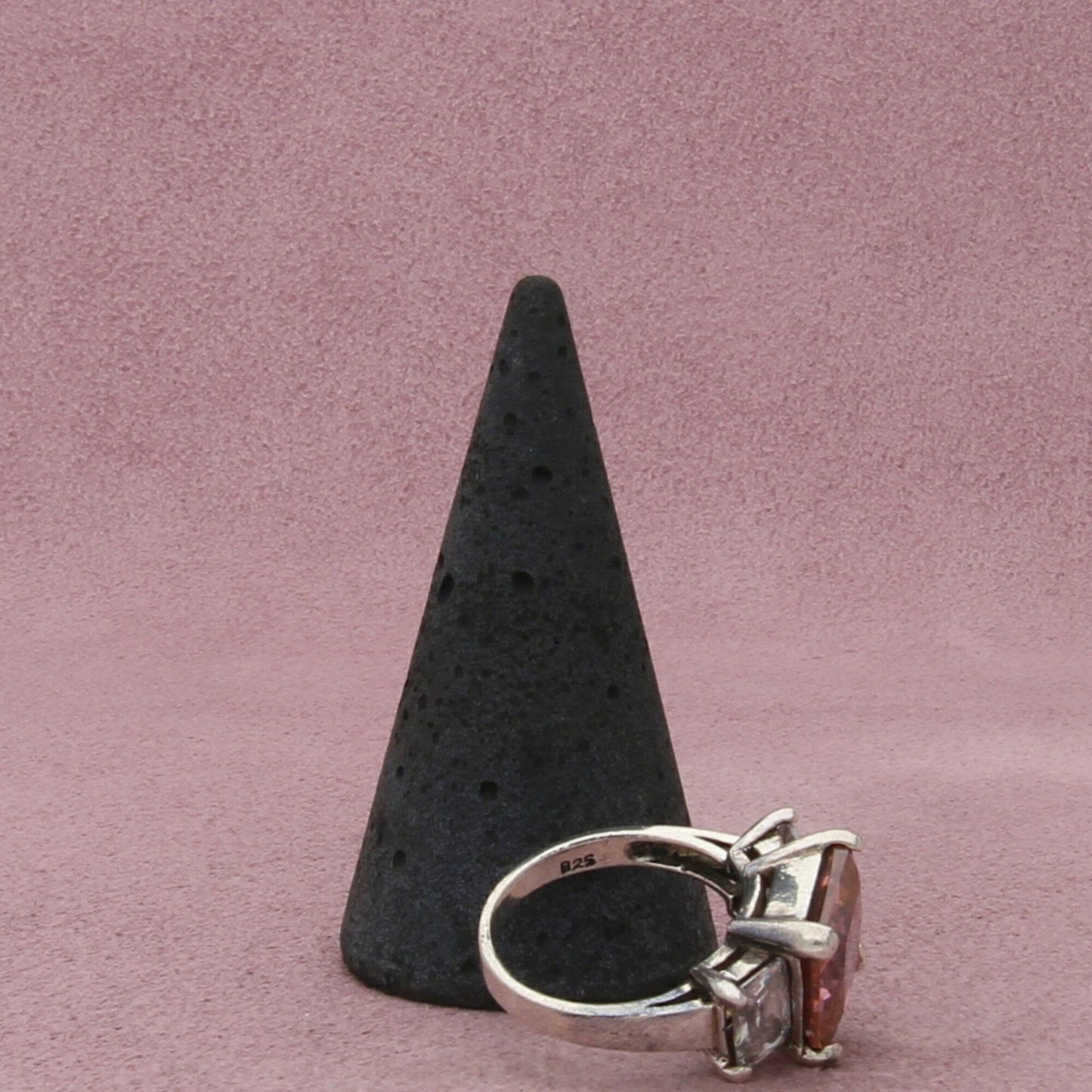 sterling silver pink & clear cz cocktail ring size 6