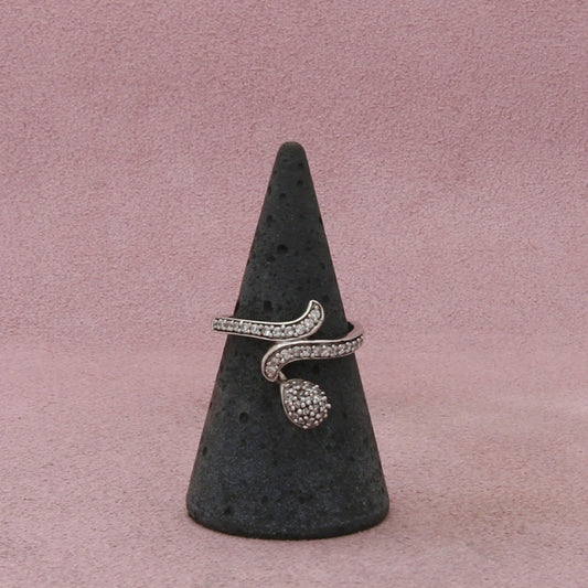sterling silver pave cz tear drop dangle ring size 6.75