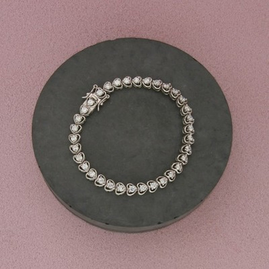 Ross Simons Sterling Silver C Z Open Heart Tennis Bracelet Size 6.5in