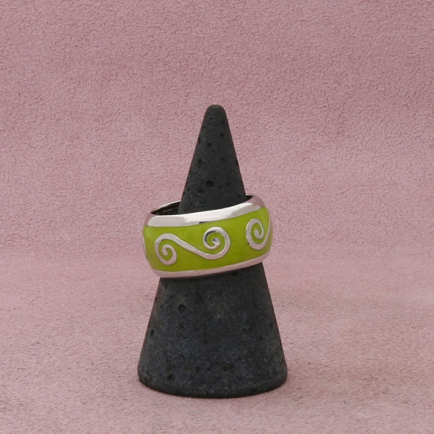 sterling silver italian green enamel swirls band ring size 7.5