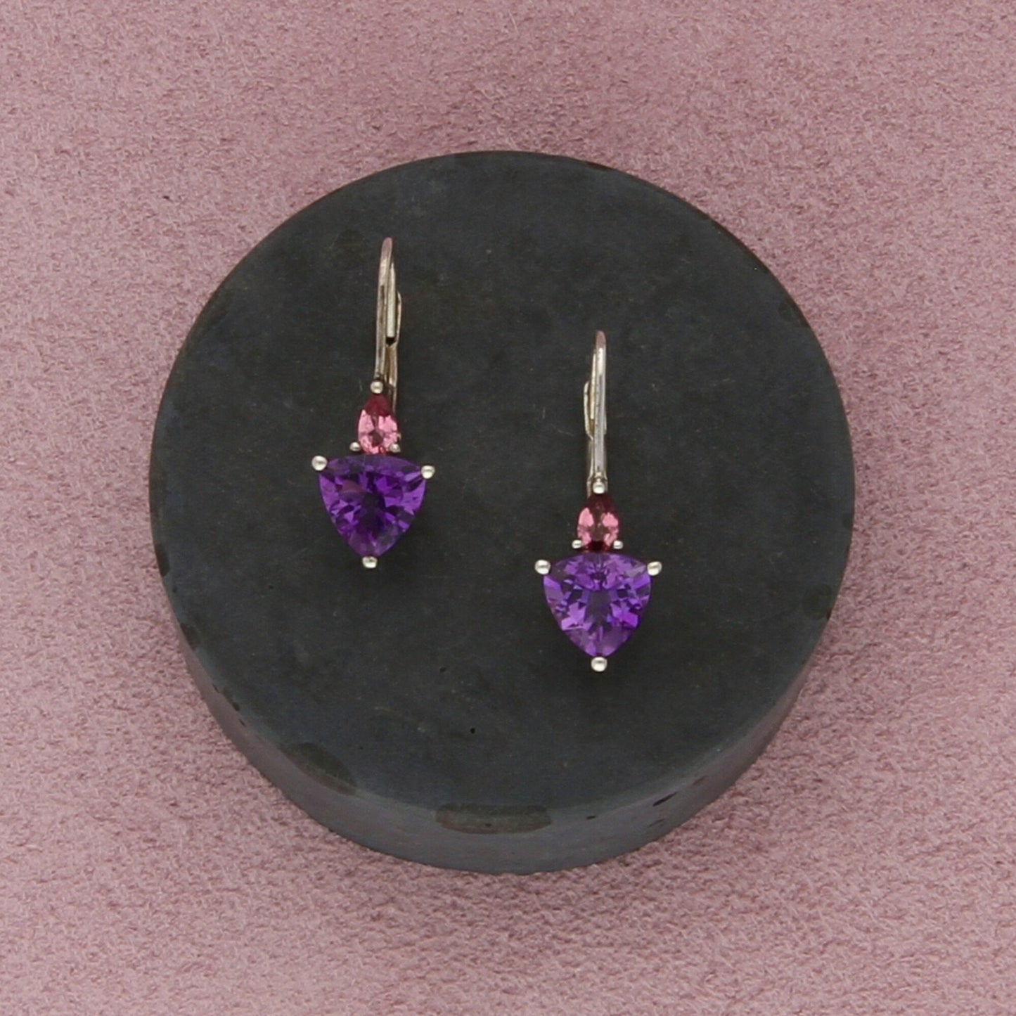 michelle albala sterling silver amethyst & pink tourmaline leverback earrings