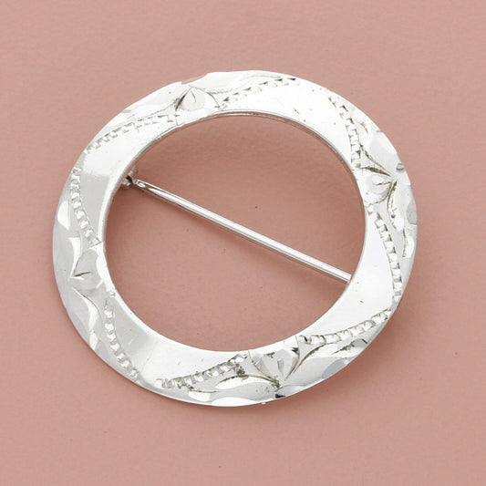 theda sterling silver vintage eteched open circle brooch