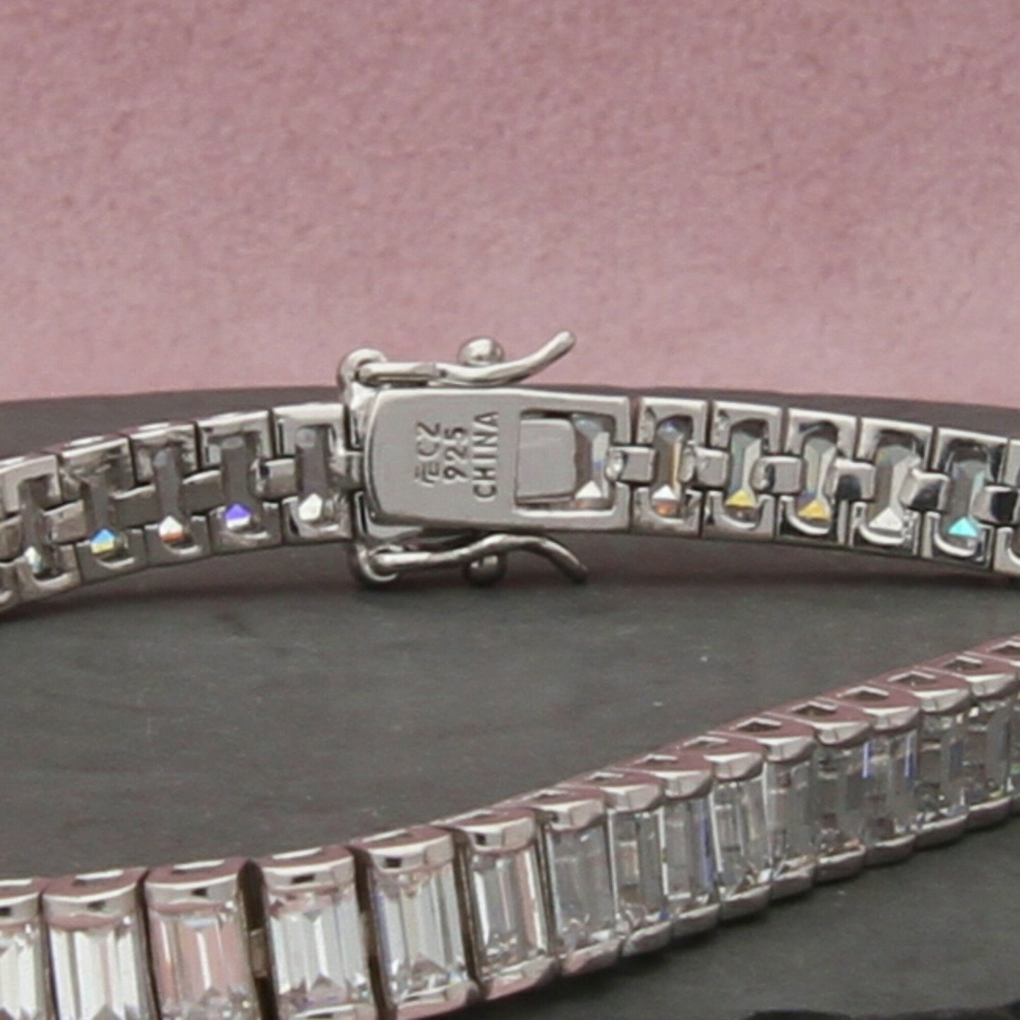 sterling silver baguette cz tennis bracelet size 7.5in