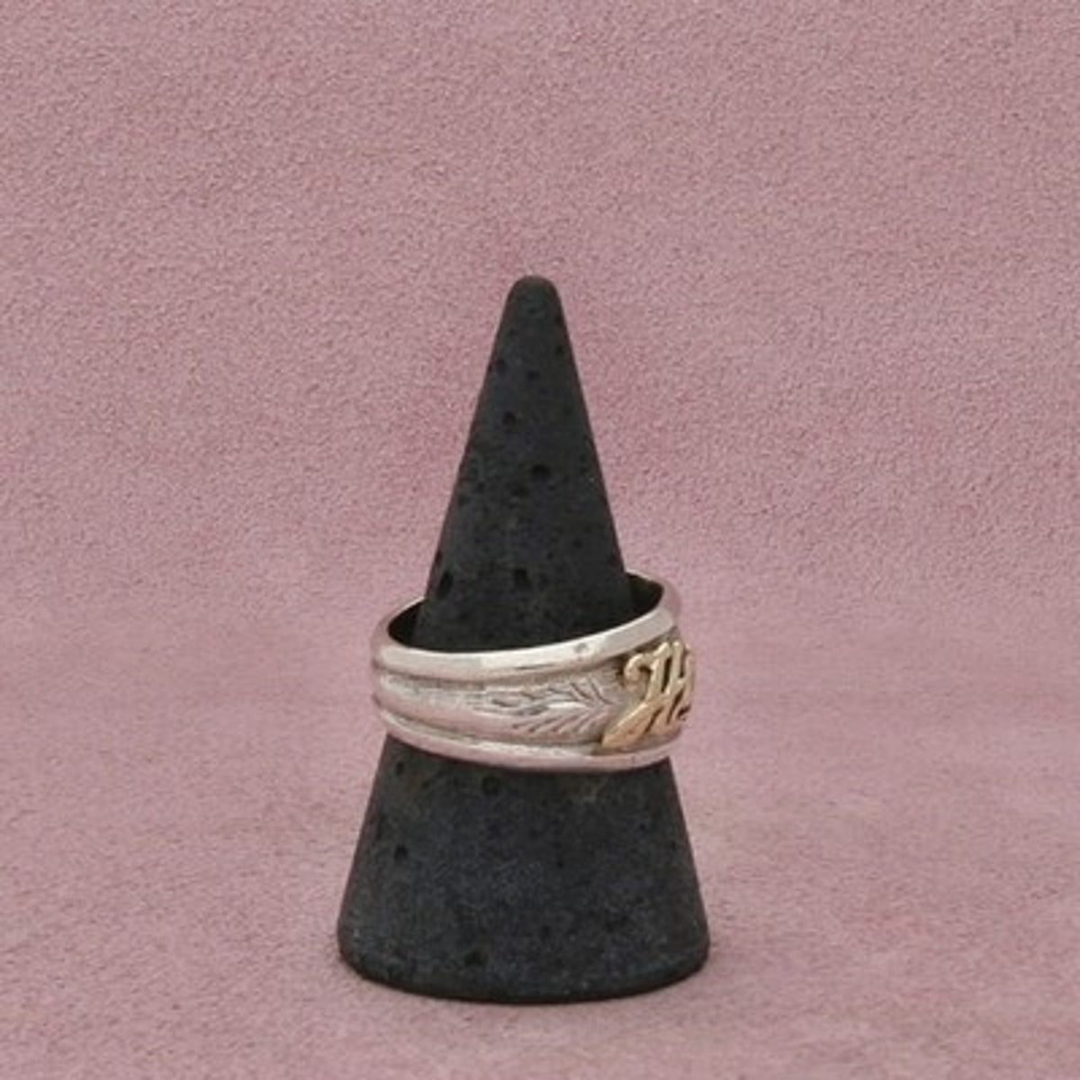 Sterling Silver & 14K Gold Vintage Men's Harold Name Band Ring Size 10