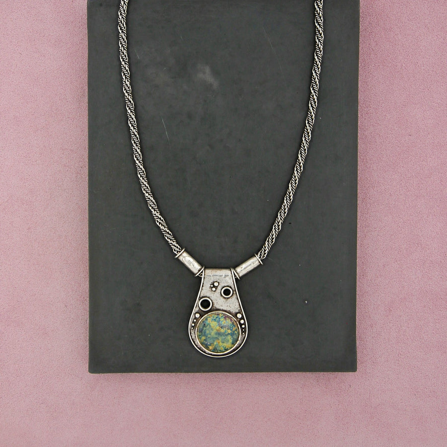 Bruria Tamir Sterling Silver Israel Roman Glass Pendant Necklace Size 19.75in